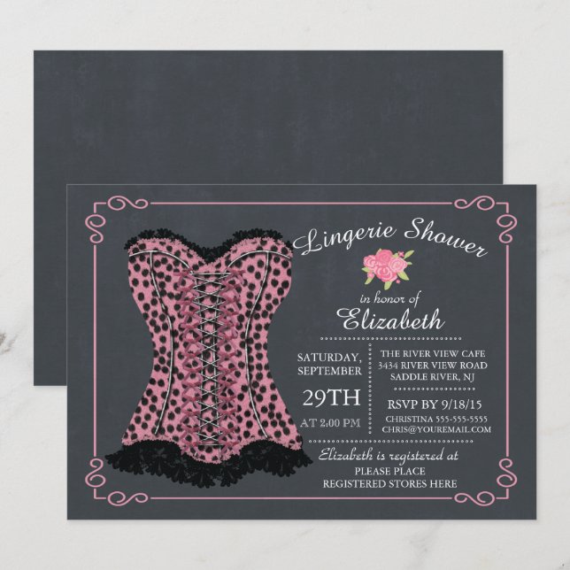 Kalkboard Lingerie Inbjudningskort för möhippan (Fram/baksida)