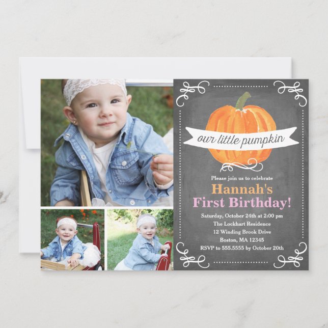 Kalkboard Little Pumpkin Birthday Inbjudningar (Framsida)