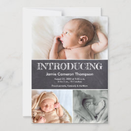 Kalkboard multifotokollage med Baby födelse Magnetisk Inbjudningskort
