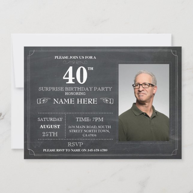 Kalkboard Surprise Födelsedagsfest 40 Inbjudan (Framsida)
