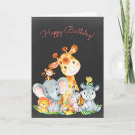 Kalkboard Watercolor Cute Jungle Animals födelseda Kort