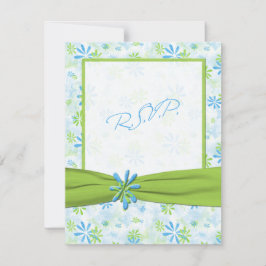 Kalkgrön och Blå Blommig Svarskort Inbjudningar