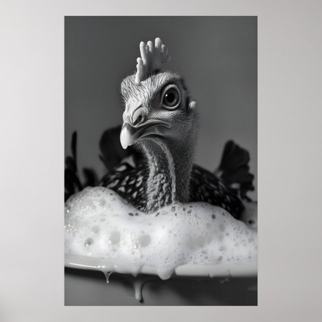 Kalkon Bubblegum Bad Print, Svart och Vit Djur Poster (Framsidan)