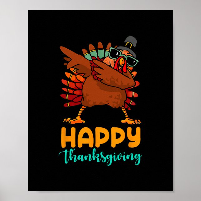 Kalkon Dabbar Glad Thanksgiving Day Pilgrim Pojkar Poster (Framsidan)