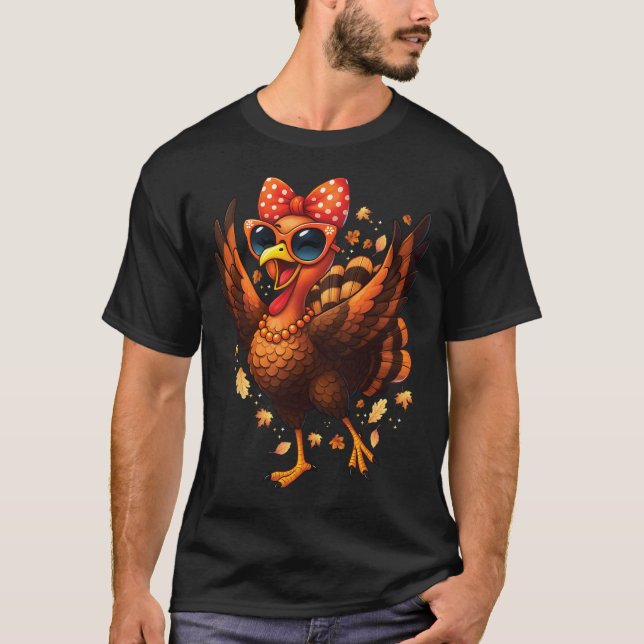 Kalkon Dansar Kalkon Dag Kvinnor Höst Söt Båge Tha T Shirt (Framsida)