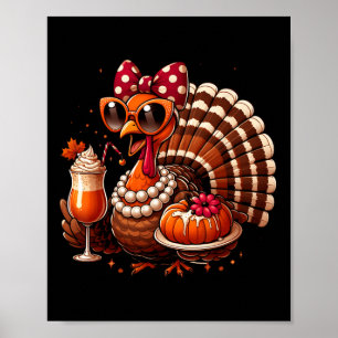 Kalkon dricker kaffe båge tacksgiving Kvinnors Tur Poster