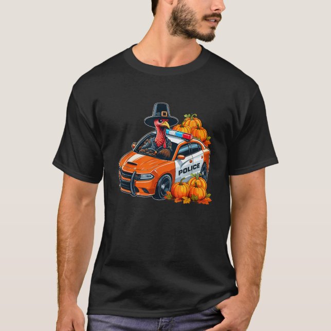 Kalkon kör polisbil på Thanksgiving Driver Fall T Shirt (Framsida)