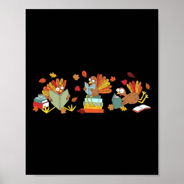 Kalkon Läs Böcker Höst Tacksgiving Lärare Bu Poster (Framsidan)