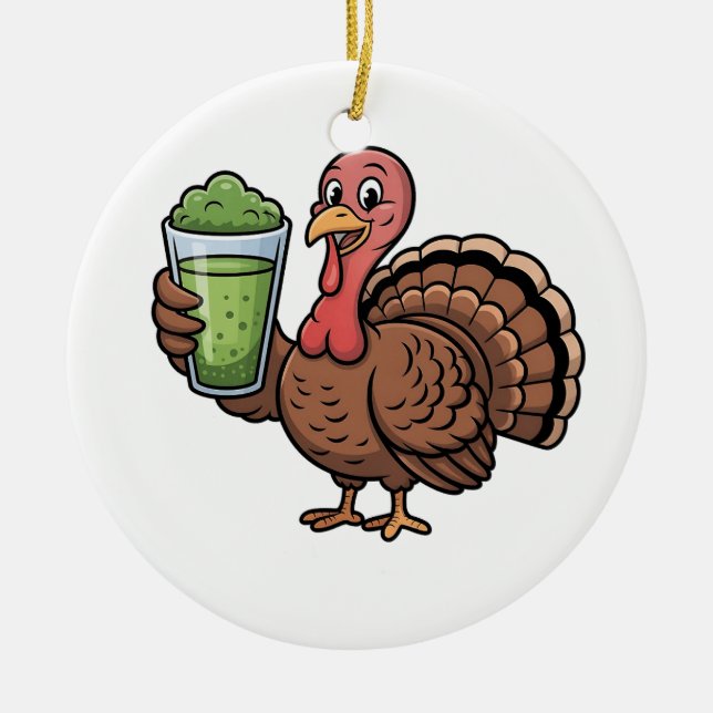 Kalkon Matcha-drickare Tacksgiving Julgransprydnad Keramik (Framsidan)