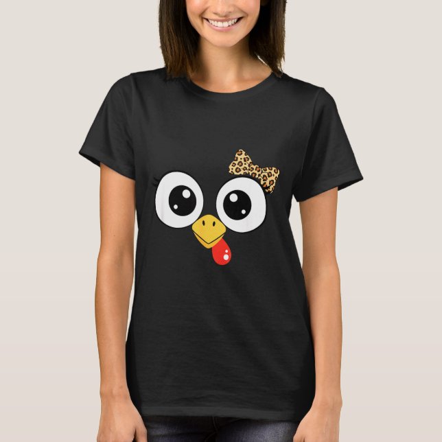 Kalkon med stora ögon och leopardbåge, rolig teckn t shirt (Framsida)