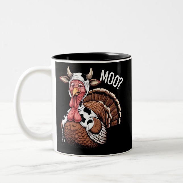 Kalkon Moo Rolig Thanksgiving  Två-Tonad Mugg (Vänster)