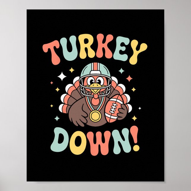 Kalkon Ner Rolig Fotboll Thanksgiving Poster (Framsidan)