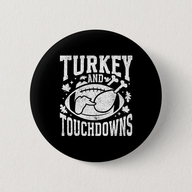 Kalkon och touchdown rolig Thanksgiving-fotboll Knapp (Framsida)