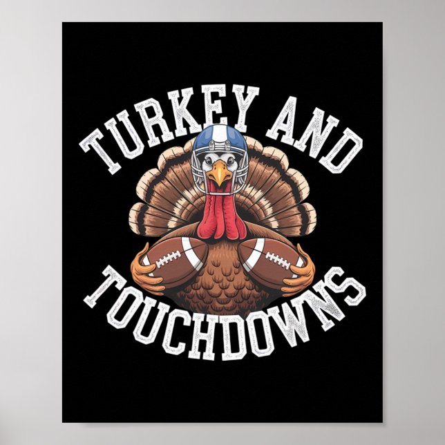 Kalkon Och Touchdowns Roligt Fotboll Thanksgiving  Poster (Framsidan)