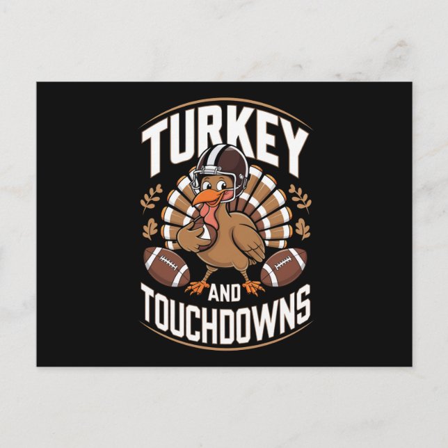 Kalkon och touchdowns Thanksgiving-fotboll Helg Vykort (Framsida)