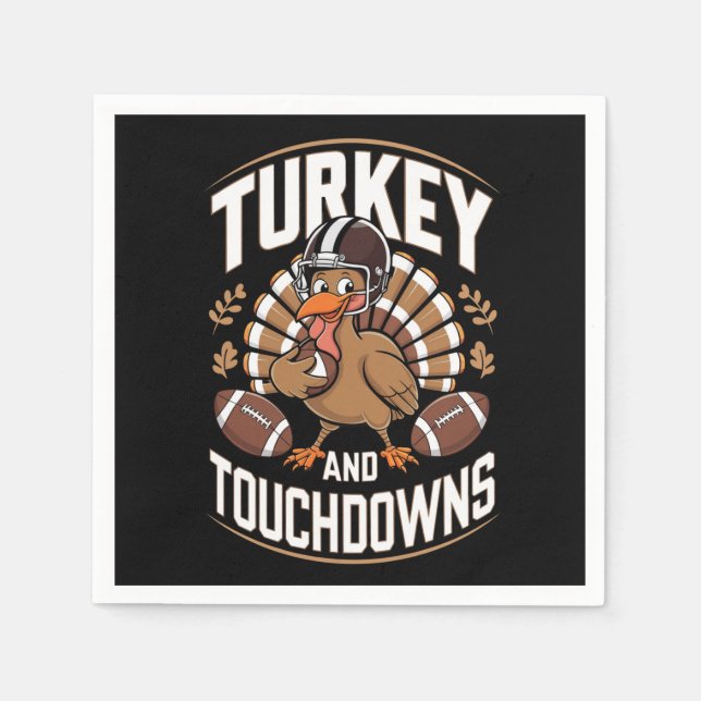 Kalkon och touchdowns Thanksgiving-fotboll Pappersservett (Framsidan)