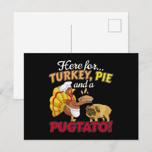 Kalkon, paj och en Pug-tacksgiving Pug Hund Vykort