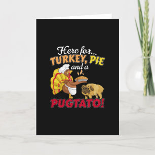 Kalkon, paj och en Pugtatå Thanksgiving Pug Hund Kort