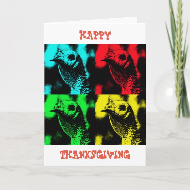 Kalkon Pop Art Glad Thanksgiving  Högtidskort Helgkort (Framsida)