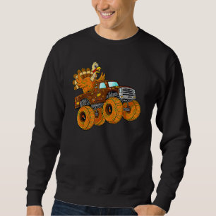 Kalkon Ridning Monster Truck Thanksgiving Dag Pojk Lång Ärmad Tröja