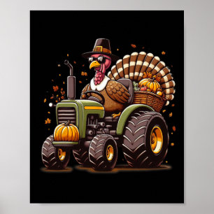 Kalkon Ridning Traktor Pojkar Barn Glad Thanksgivi Poster