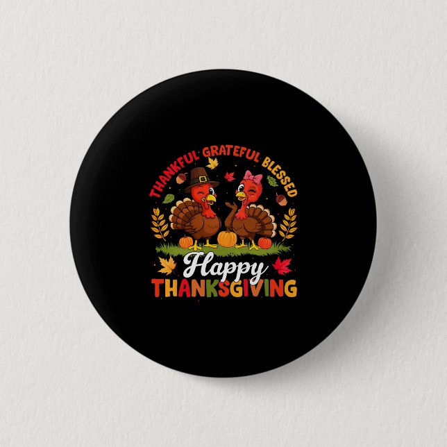 Kalkon Tacksgiving Tacksam Tacksam Salig Män  Knapp (Framsida)