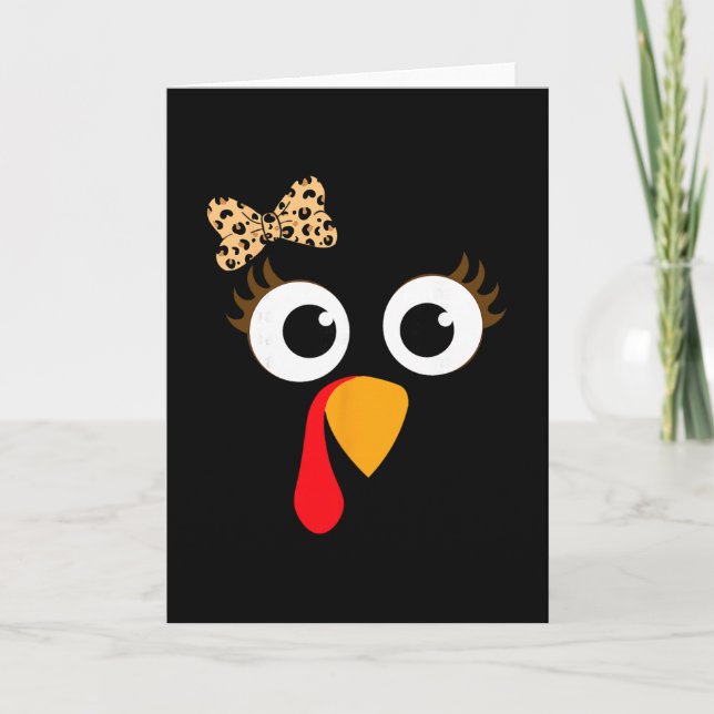 Kalkonansikte tjej leopardbåge Thanksgiving kostym Kort (Framsida)