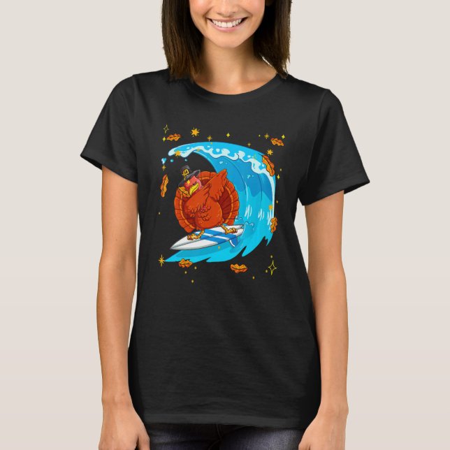 kalkonens surfddans Thanksgiving surfa Fall Pi T Shirt (Framsida)