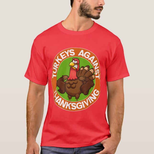 Kalkoner mot vegan Thanksgiving T Shirt (Framsida)
