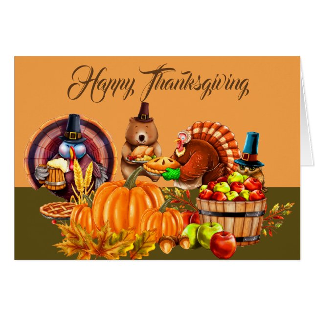 Kalkoner och björnthanksgivingskottpengar hälsningskort (Framsidan Horizontal)