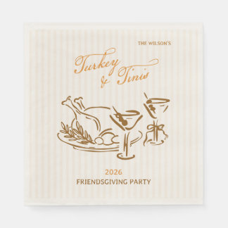 Kalkoner och drinkar Friendsgiving-fest Thanksgivi Pappersservett