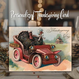 Kalkoner som åker bil Vintage Thanksgiving Kort