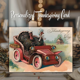 Kalkoner som åker bil Vintage Thanksgiving Kort