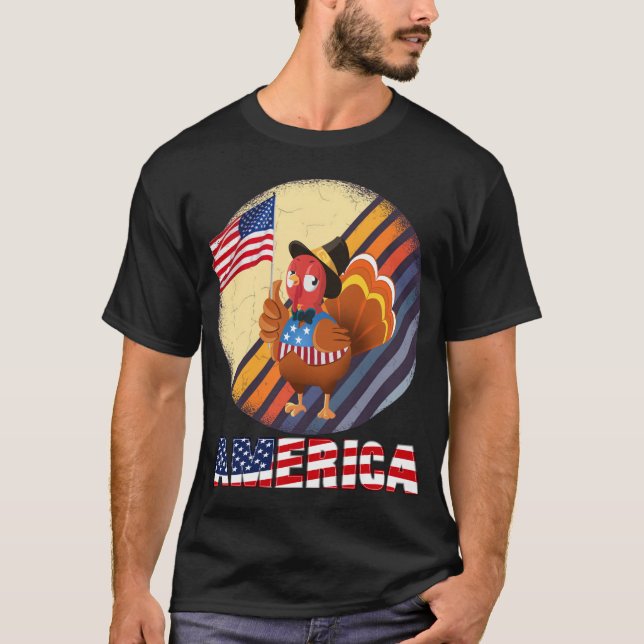 kalkonholdingamerikan flagga, vintage 4:e juli t shirt (Framsida)