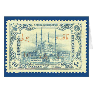kalkonimperiet frimärke vintage - blått och vitt hälsningskort