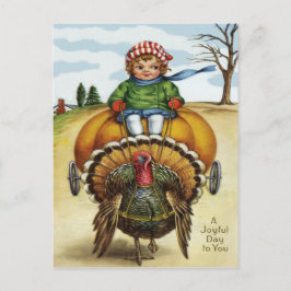 Kalkonpojke på pumpa till Thanksgiving Helg Vykort