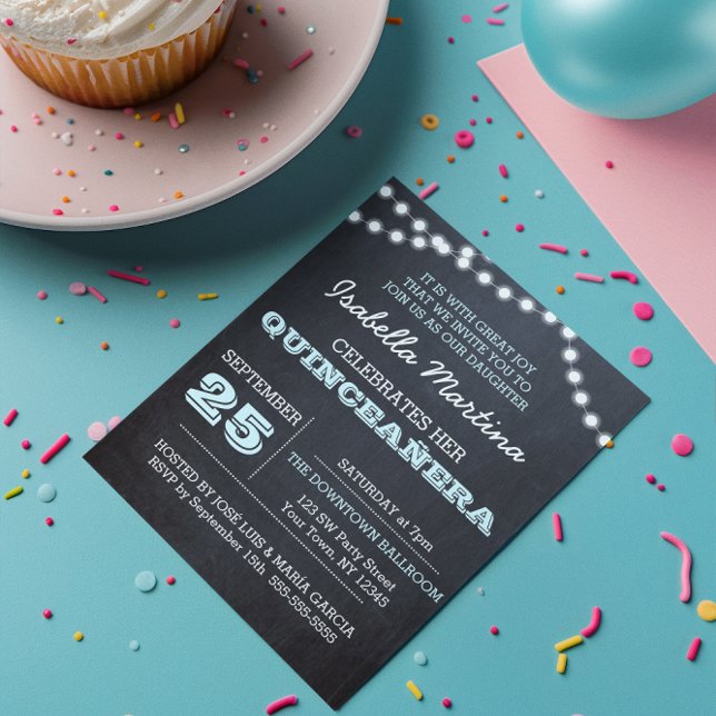 Kalkstensbelysta Aquafärgade Festa de Quinceañera- Inbjudningar (Skapare uppladdad)