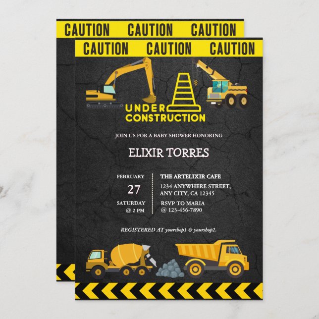 Kalktavla under babyskor för byggändamål inbjudningar (Fram/baksida)