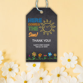 Kalktavlan här kommer barnskåran för son presentetikett