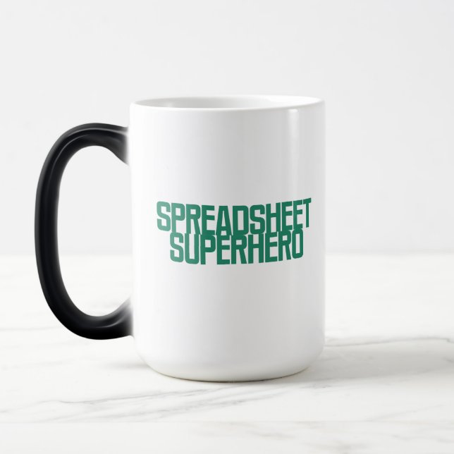 Kalkylblads Superhjälte Excel Datahantering Design Magisk Mugg (Vänster)