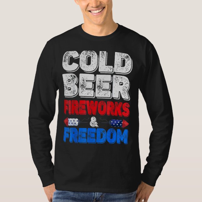 Kall Beer Fireworks & Freedom 4:e juli Merica U T Shirt (Framsida)