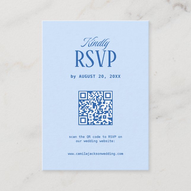 Kall Blå Bröllops-Rsvp Qr-kod Tilläggskort (Framsida)