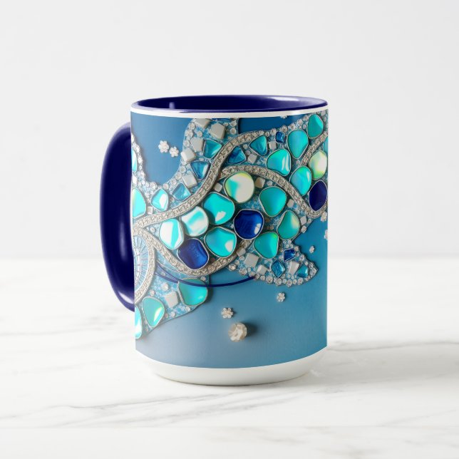 Kall blå iriserande mosaik mugg (Framsida vänster)