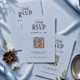 Kall blå och brun bröllops-Rsvp Qr-kod Tilläggskort