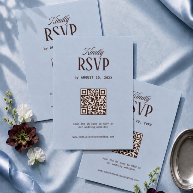 Kall blå och brun bröllops-Rsvp Qr-kod Tilläggskort (Skapare uppladdad)