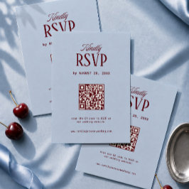 Kall Blå och Burgunder Röd Bröllops-RSVP-Kort QR-k Tilläggskort