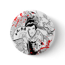 Kall blodsplattergeisha med fläktdraketatueringen