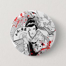 Kall blodsplattergeisha med fläktdraketatueringen knapp