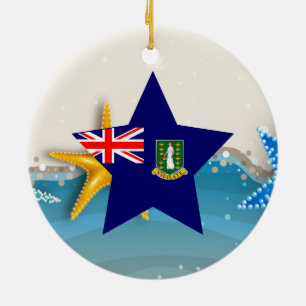 Kall British Virgin Islands flagga på stranden Julgransprydnad Keramik