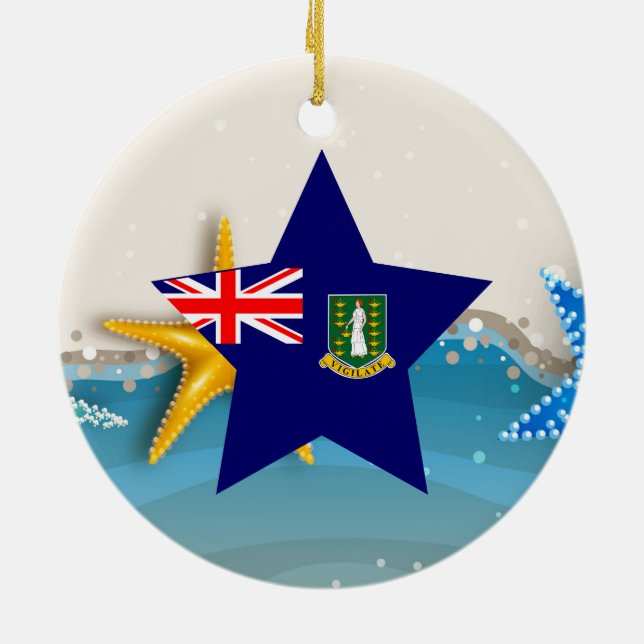 Kall British Virgin Islands flagga på stranden Julgransprydnad Keramik (Baksidan)